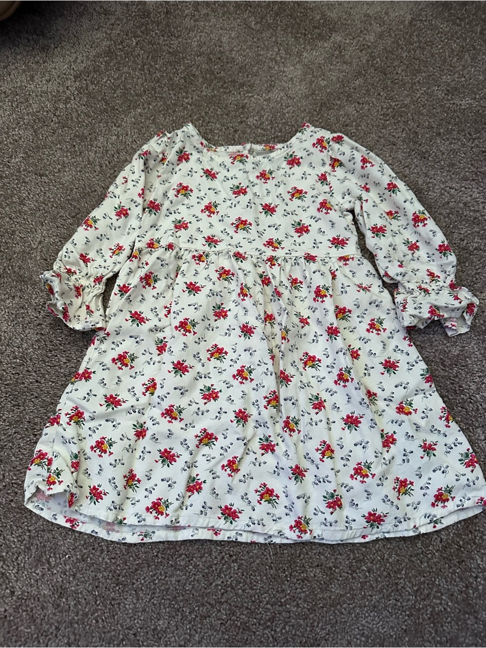 GAP White Floral Ruffle-Sleeve Casual Dress